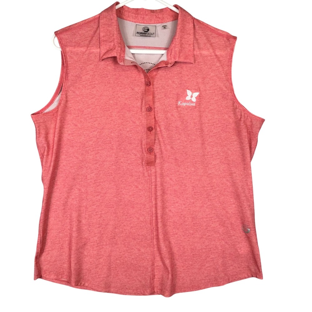 Foray Golf Womens‎ XL Sleeveless Polo Shirt Coral Pink Kapalua Butterfly Logo